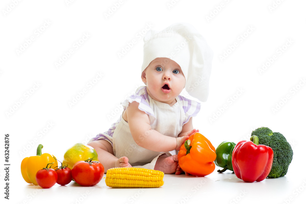 funny baby cook with healthy food vegetables funny baby cook with healthy food vegetables