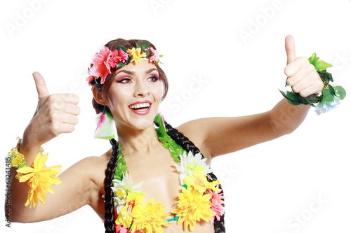 girl with Hawaiian thumbs up