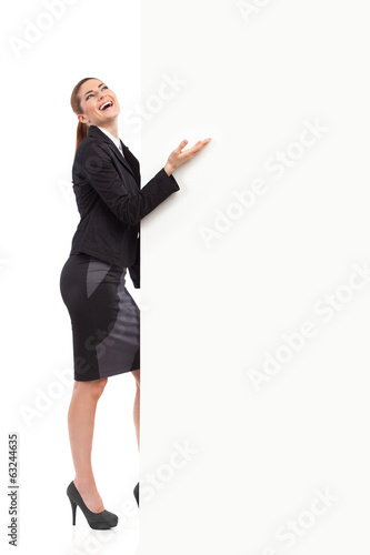 Laughing woman and the banner