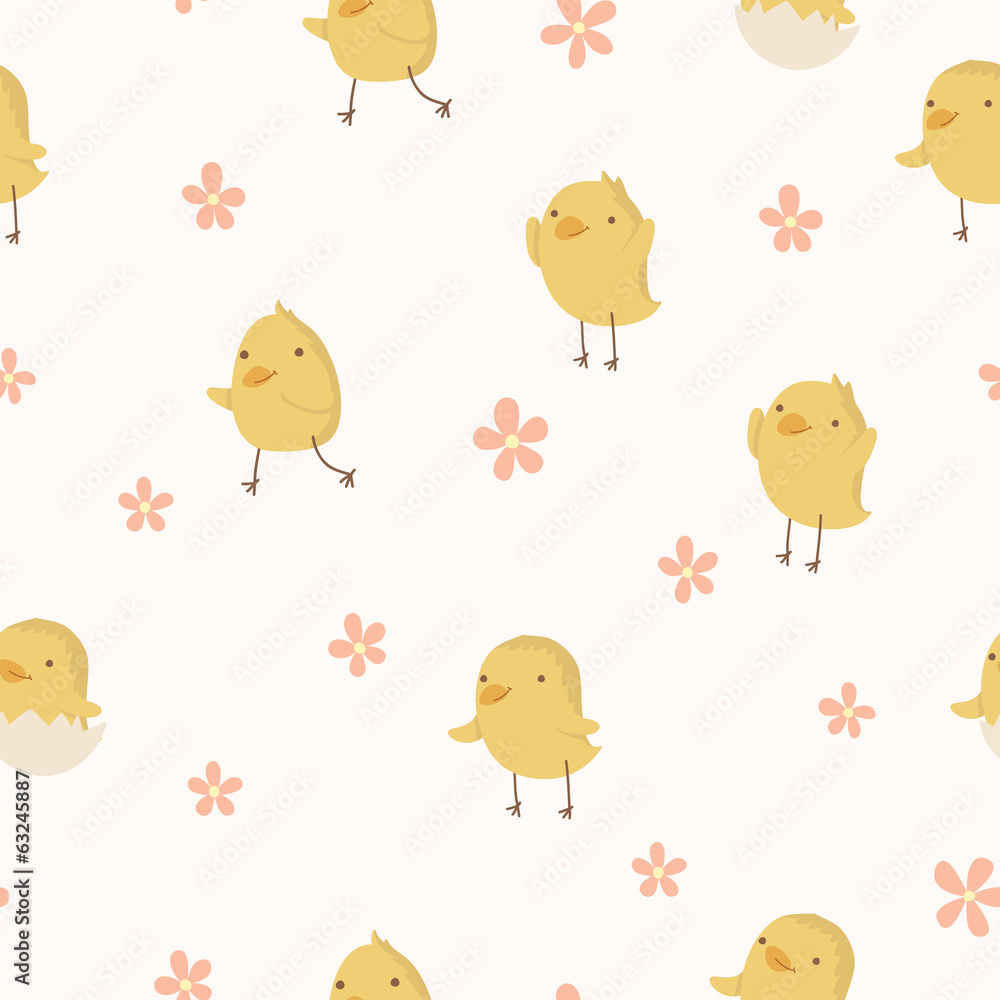 Easter concept seamless pattern. Cute small chickens in flowers. Easter concept seamless pattern. Cute small chickens in flowers.