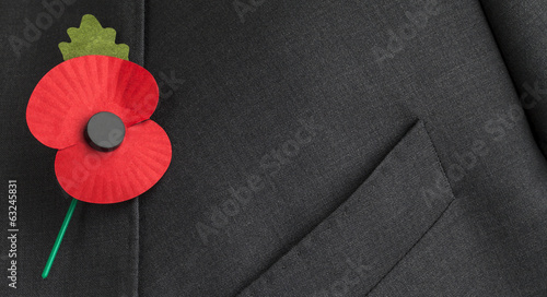 Fotografie Poppy on jacket lapel for Remembrance, Armistice and Anzac Day.