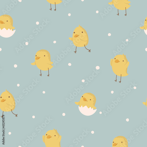 Easter concept seamless pattern. Cute small chickens.