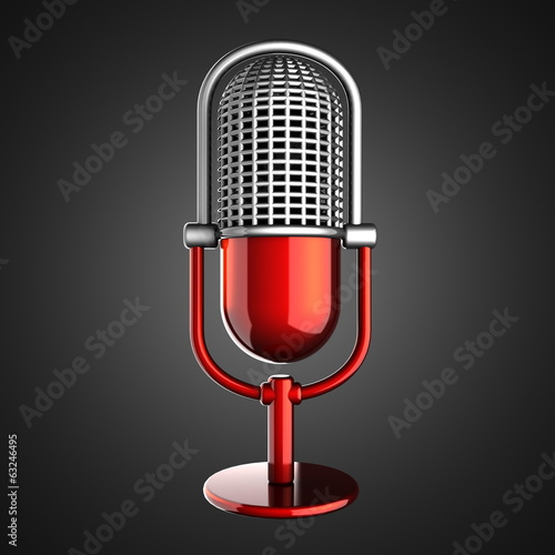 Retro microphone on gray background