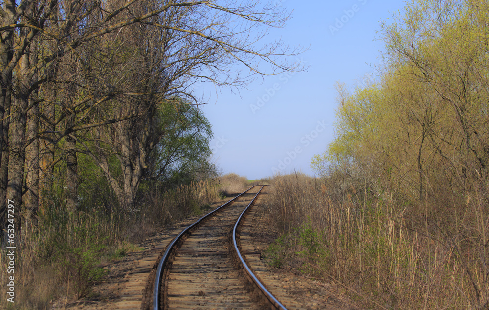 Scenic railroad in spring in remote rural area Scenic railroad in spring in remote rural area