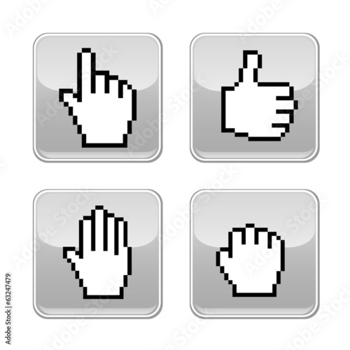 Pixel hand icons.  Mobile application design.