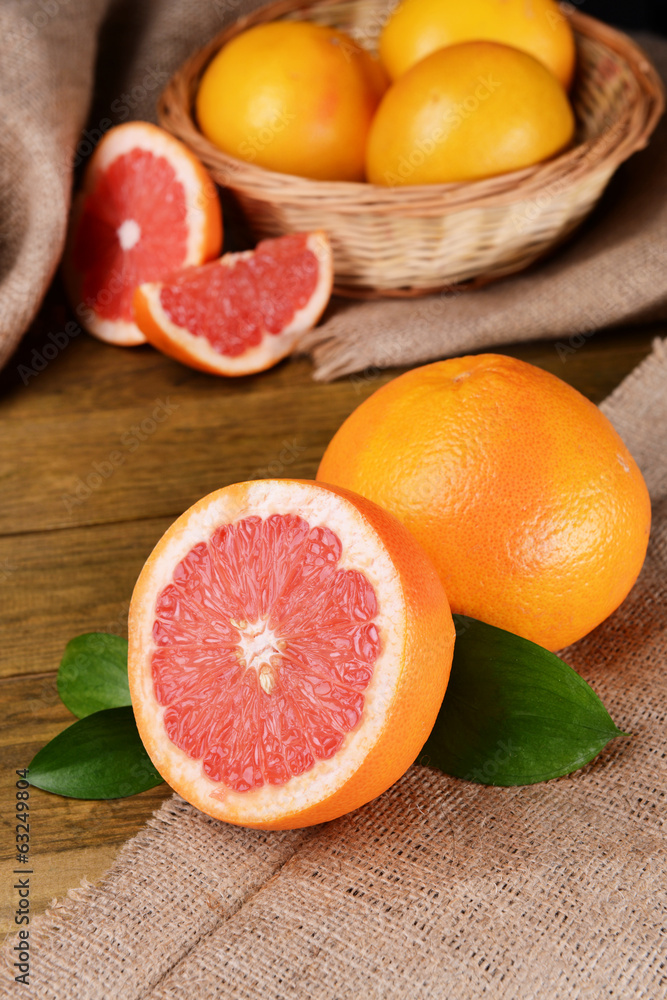 Ripe grapefruit on table close-up Ripe grapefruit on table close-up