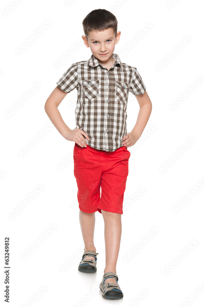 Fototapeta premium Fashion little boy walks