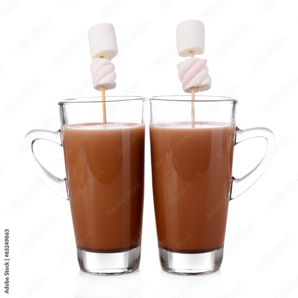 Hot chocolate with marshmallows, isolated on white Hot chocolate with marshmallows, isolated on white