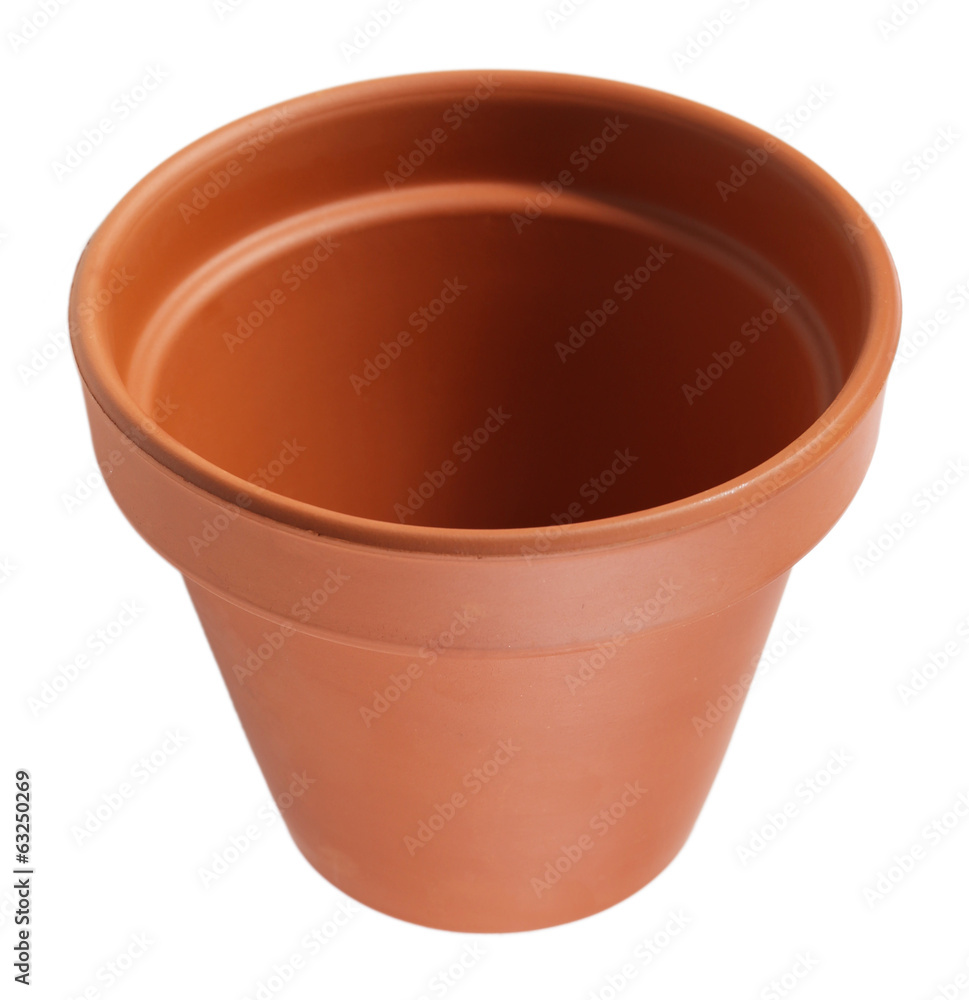 Clay flower pot, isolated on white Clay flower pot, isolated on white