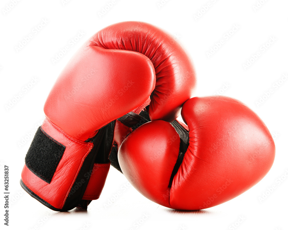 Leather boxing gloves isolated on white