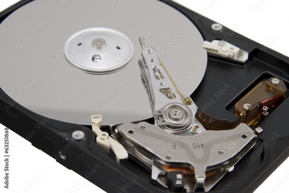 Detail of hard disk drive isolated on white background Detail of hard disk drive isolated on white background
