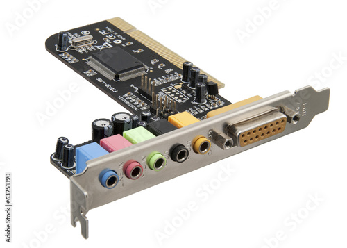 Sound card for computer isolated on white background with clippi