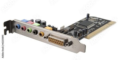 Sound card for computer isolated on white background with clippi