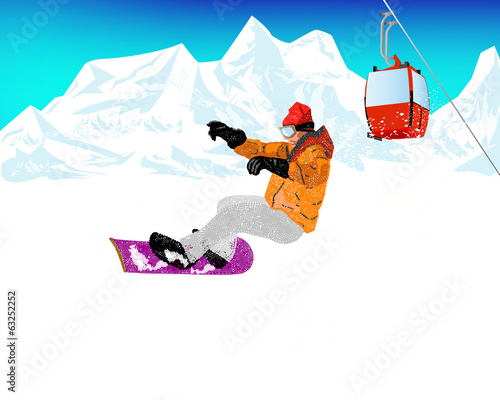 Mountain skiing.Extreme Snowboard.Vector