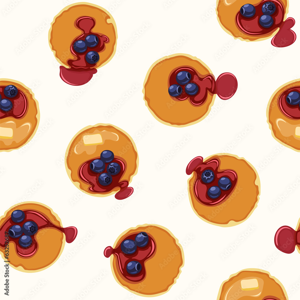 Breakfast With Pancakes and Blueberries Seamless Vector Pattern Breakfast With Pancakes and Blueberries Seamless Vector Pattern