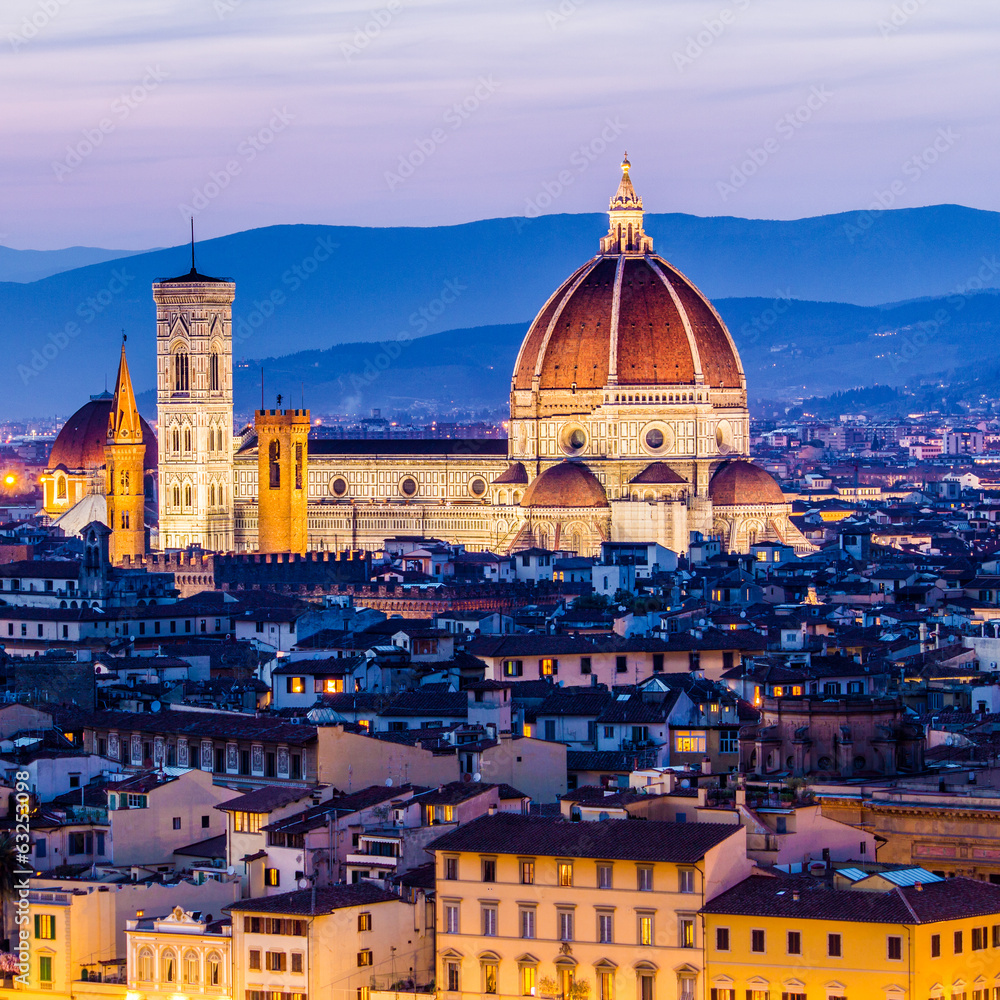 Florence by night, panoramic view, Italy