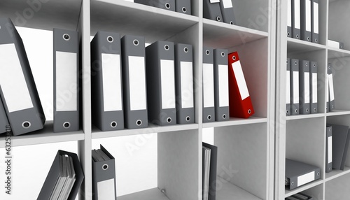 Office cupboard with different folders. 3d image