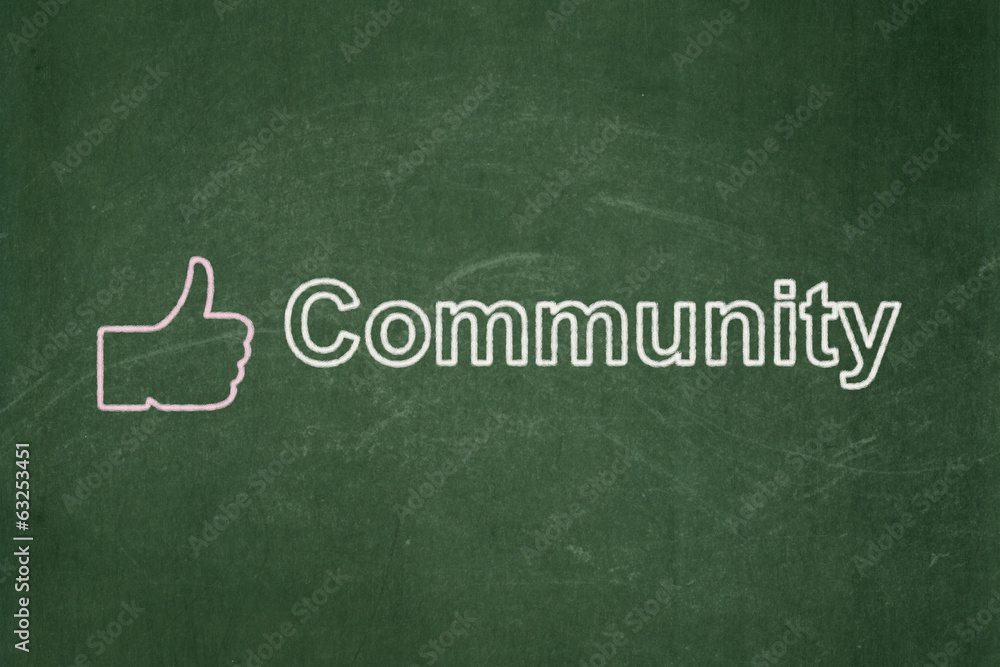 Obraz premium Social network concept: Thumb Up and Community on chalkboard
