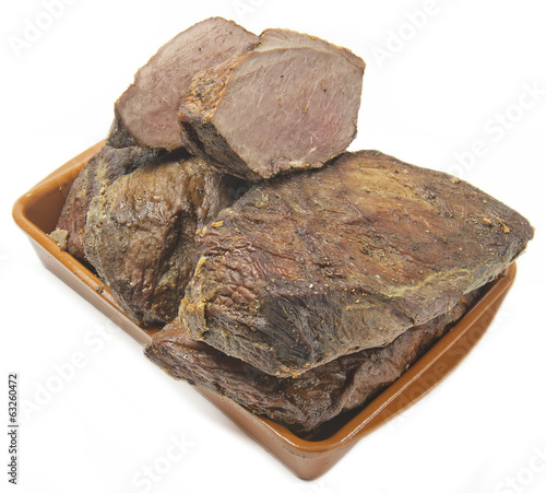 Boiled Pork in a plate on white background