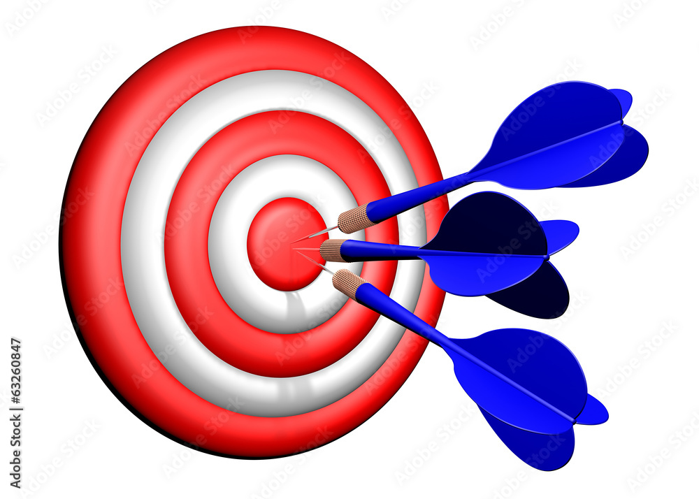 Freccette tiro al bersaglio. Tre freccette nel bersaglio Stock