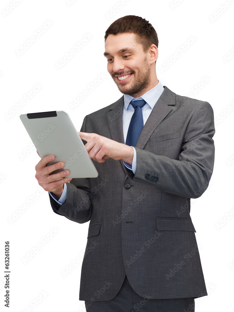 smiling buisnessman with tablet pc computer smiling buisnessman with tablet pc computer