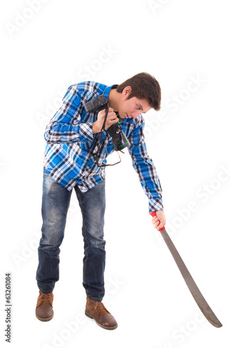 man holding a machete photo