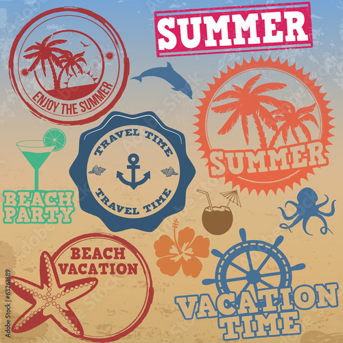 Set of summer vacation stamps