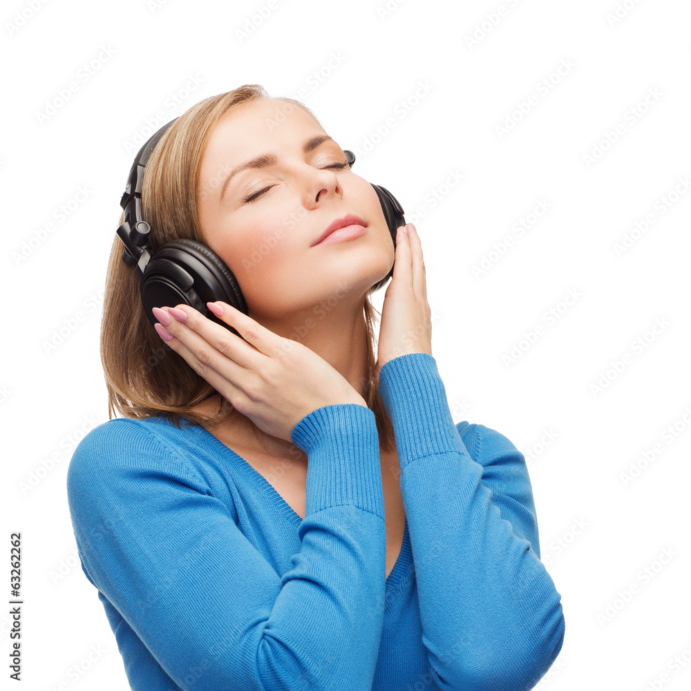 calm young woman with headphones calm young woman with headphones
