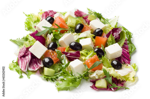 Mixed vegetable salad wit olives and feta cheese