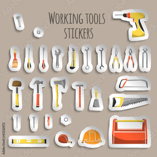 Carpenter working tools icons stickers