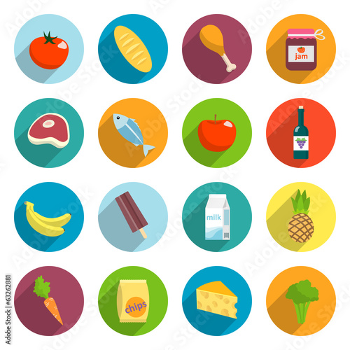 Supermarket Foods Flat Icons Set