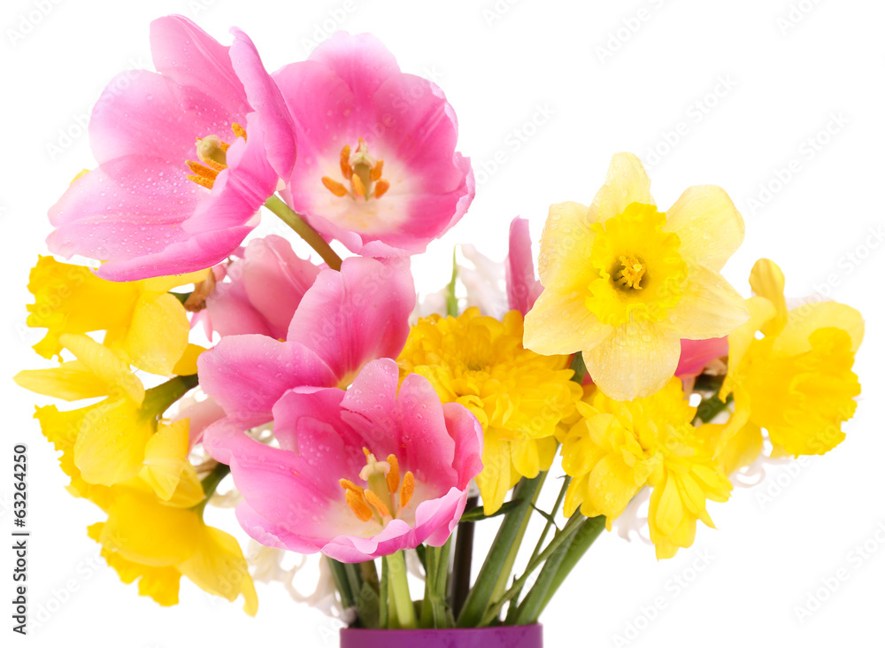 Beautiful flowers in vase isolated on white Beautiful flowers in vase isolated on white