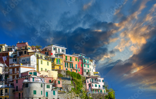 Beautiful colors of Cinque Terre Homes in Spring Season, Italy © jovannig