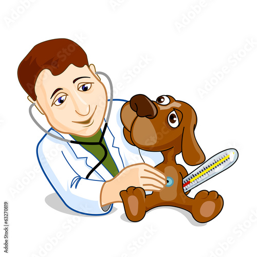 Illustration of veterinarian examining dog. Vector illustration