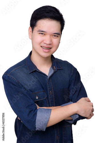 Portrait of asian man wearing jeans shirt