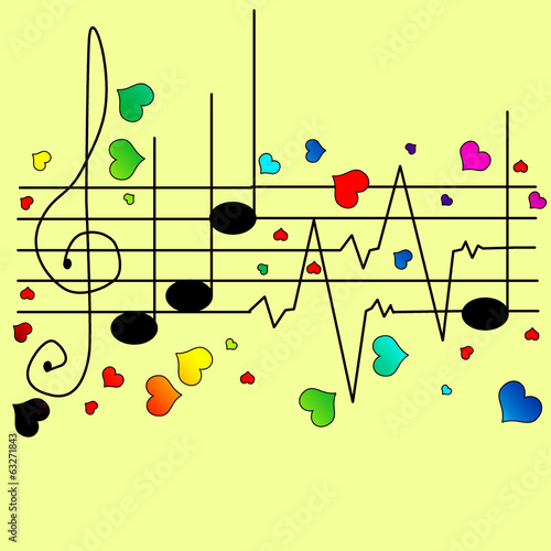 Musical ekg with different hearts vector illustration
