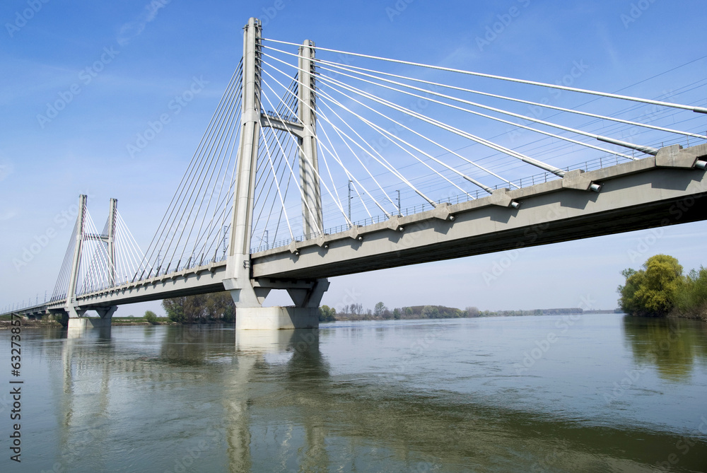 Cable-stayed bridge across river Po in Northern Italy
