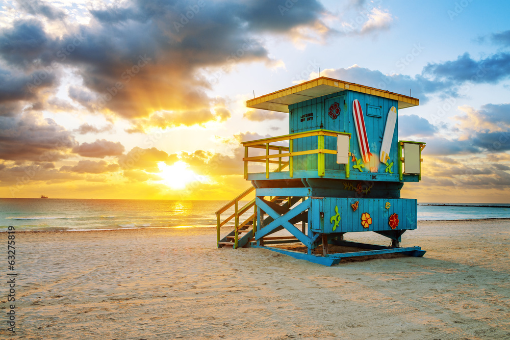 Miami South Beach sunrise - obrazy, fototapety, plakaty 