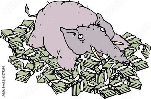 rich elephant lying on money