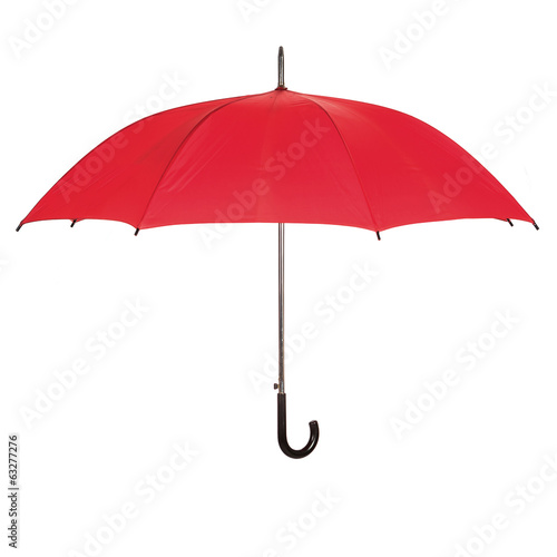 Opened red umbrella over white