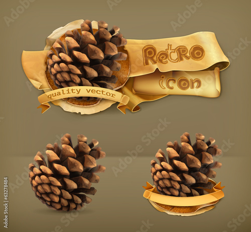 Pine cone, retro vector icon