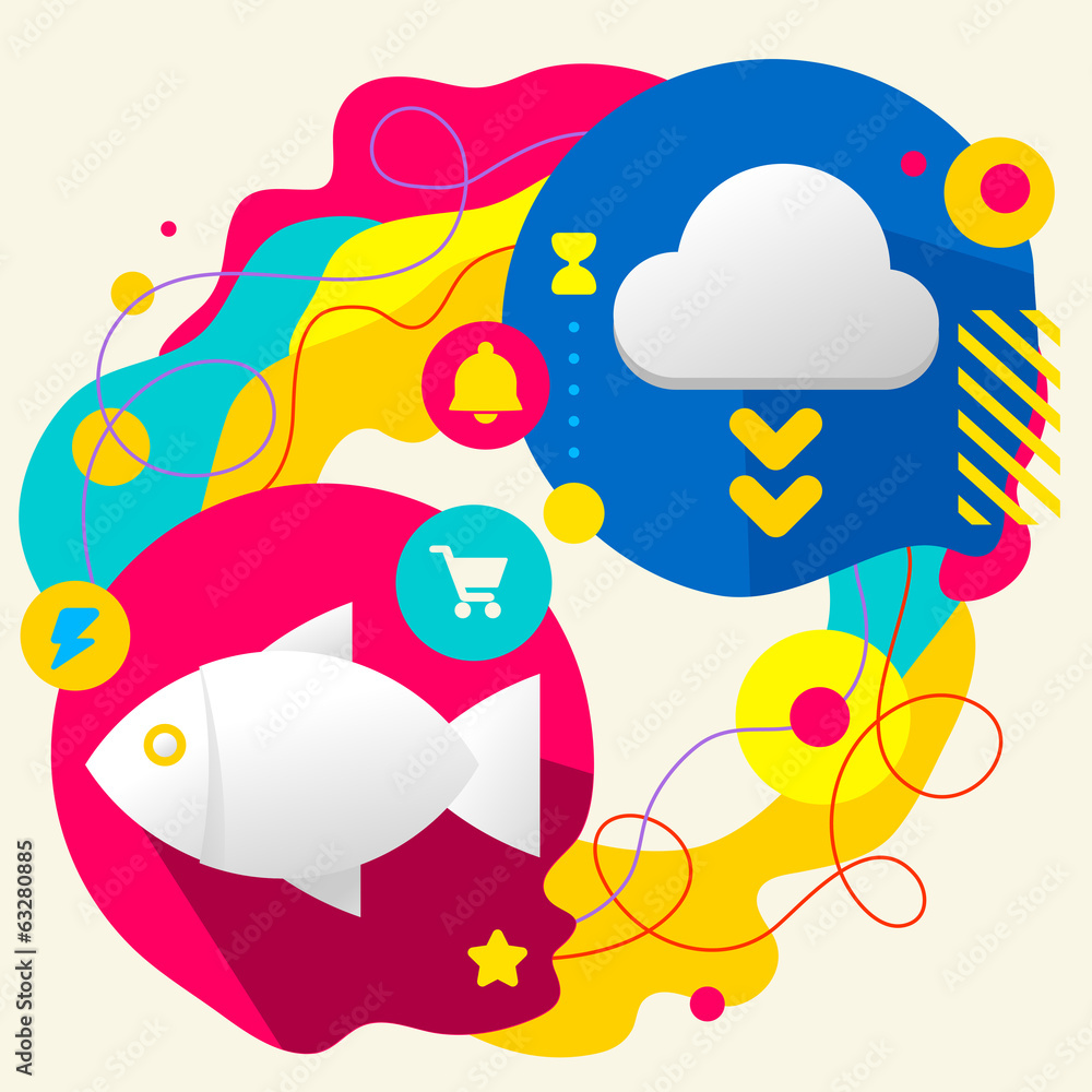 Fototapeta premium Fish and cloud on abstract colorful splashes background with dif