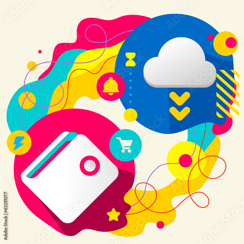 Wallet and cloud on abstract colorful splashes background with d