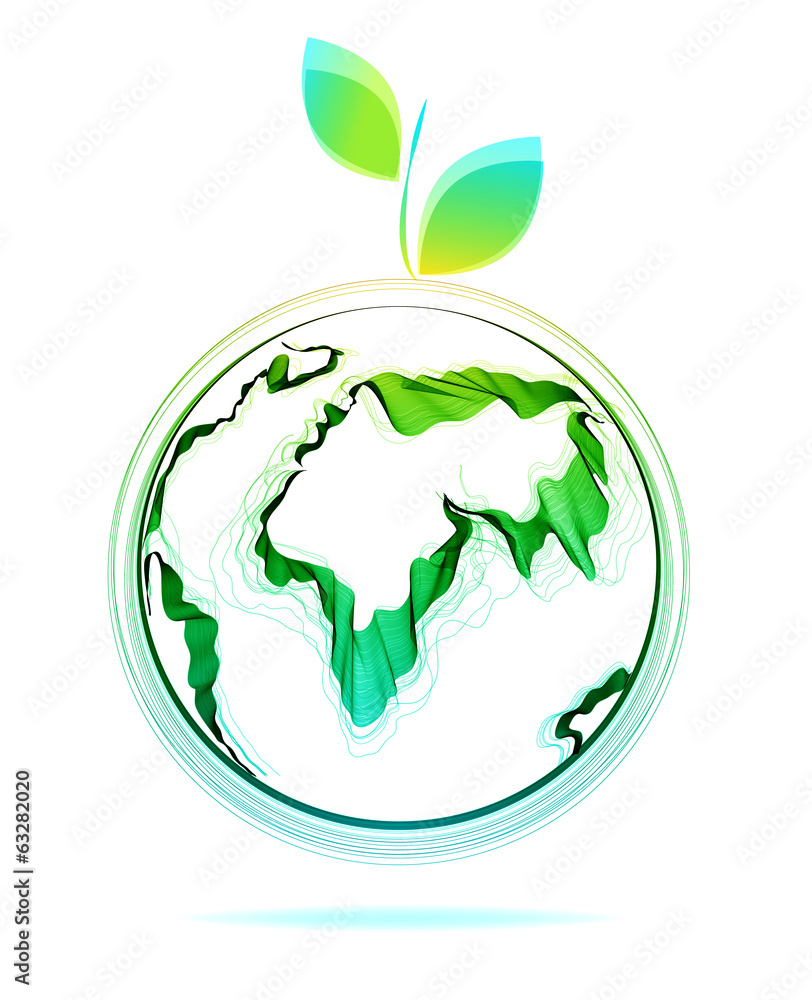 Globe abstract icon with green leaf