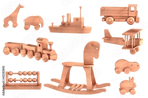 realistic 3d render of wooden toys