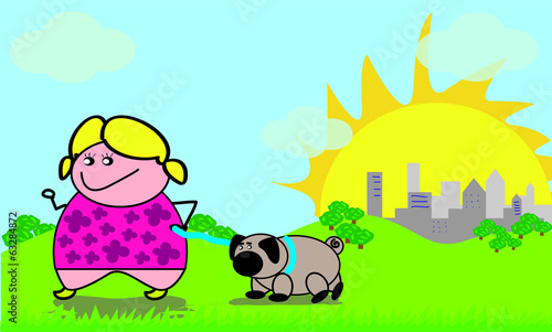 girl walking with her dog