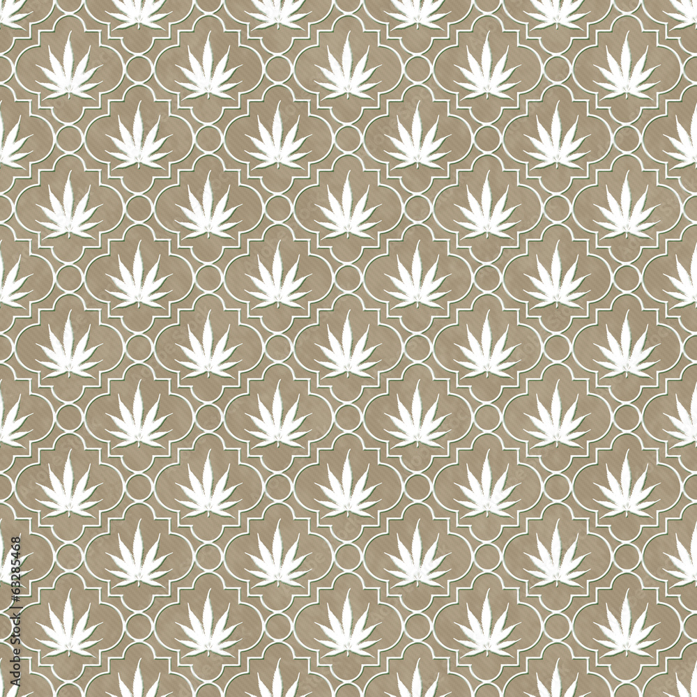 Brown and White Marijuana Leaf Pattern Repeat Background