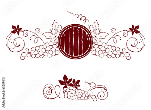 Set design elements -- grape and barrel