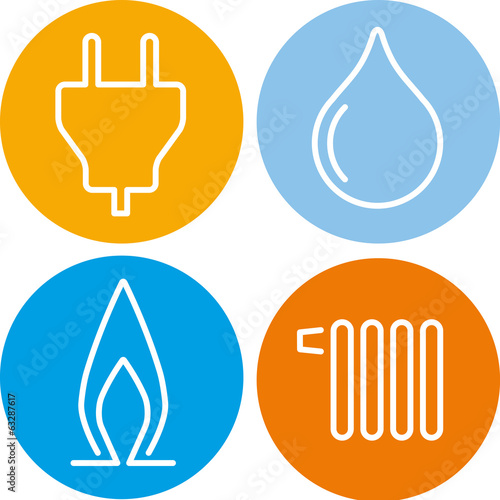 vier icons strom gas wasser wärme photo