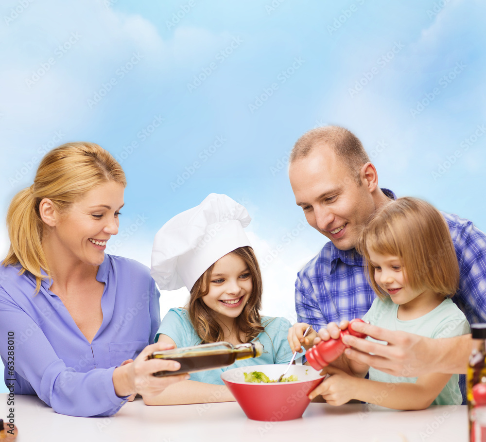 happy family with two kids eating at home happy family with two kids eating at home
